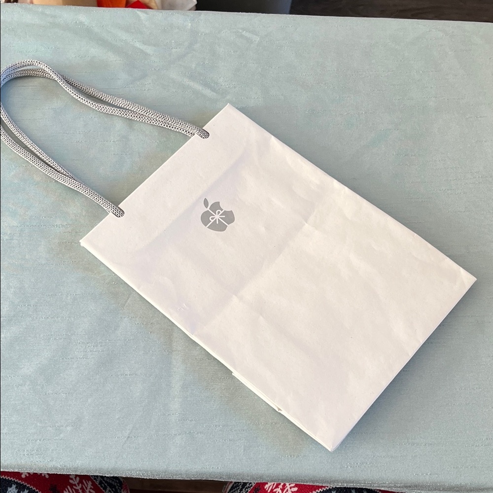 Genuine Small Apple White Store Paper Bag with Rope Gray Handles